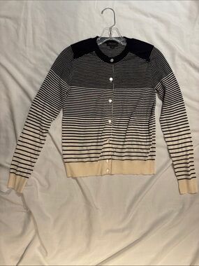Marc Jacobs Black and Cream Striped Button wool/silk/cashmere Cardigan